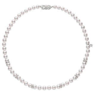Akoya Cultured Pearl Necklace with Six Diamond Rondells in 18K White Gold thumbnail