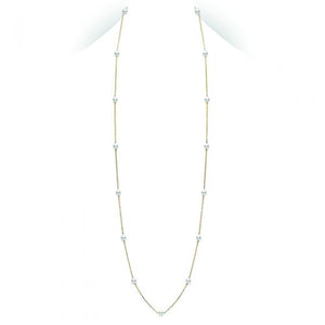 32" Akoya Cultured Pearl Station Necklace in Yellow Gold
