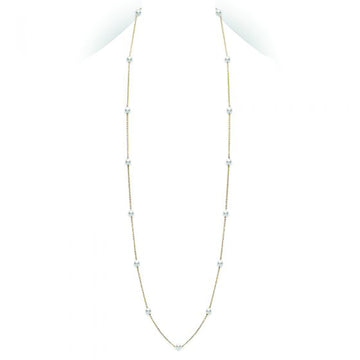32" Akoya Cultured Pearl Station Necklace in Yellow Gold