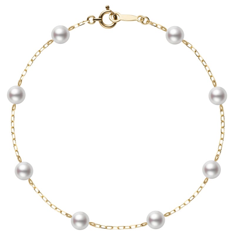 Akoya Cultured Pearl Station Bracelet in 18K Yellow Gold