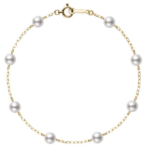 Akoya Cultured Pearl Station Bracelet in 18K Yellow Gold