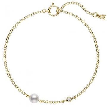Akoya Cultured Pearl and Diamond Station Bracelet in 18K Yellow Gold Mikimoto