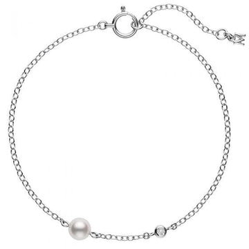 Akoya Cultured Pearl and Diamond Station Bracelet in 18K White Gold Mikimoto
