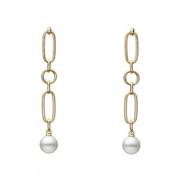 M Code Akoya Cultured Pearl Earrings in 18K Yellow Gold Mikimoto