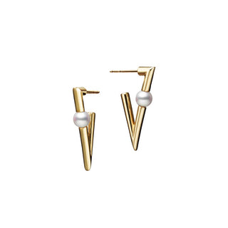 V Code Akoya Cultured Pearl Earrings in 18K Yellow Gold thumbnail