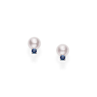Akoya Cultured Pearl Earrings with Sapphire in 18K White Gold thumbnail