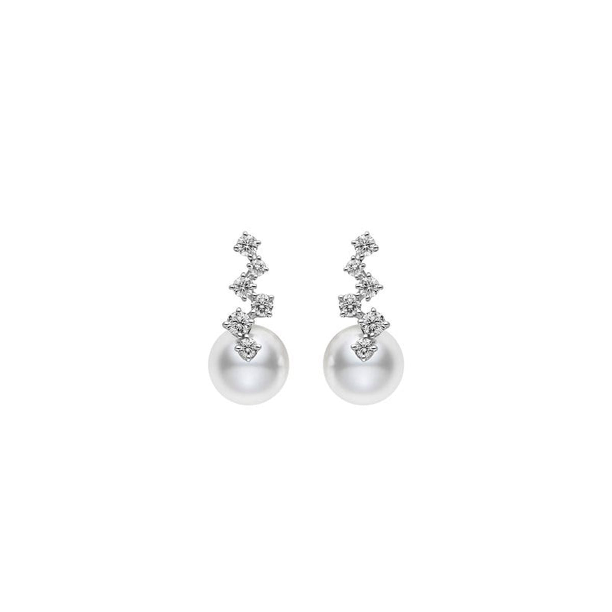 Akoya Cultured Pearl and Diamond Drop Earrings in 18K White Gold