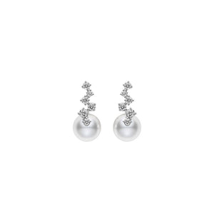 Akoya Cultured Pearl and Diamond Drop Earrings in 18K White Gold