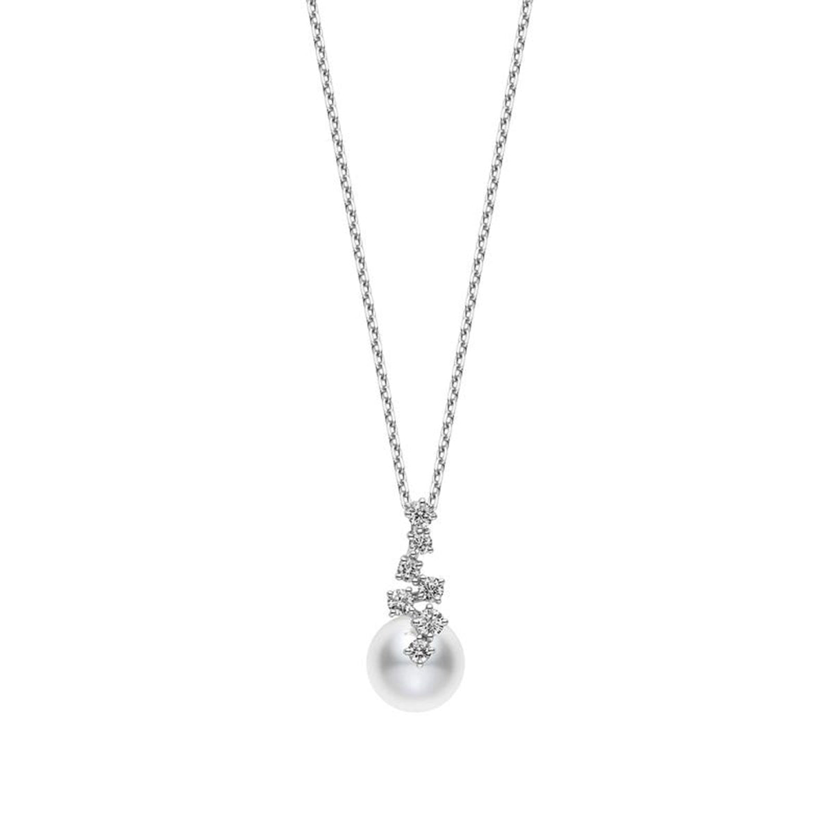 Akoya Cultured Pearl and Diamond Drop Pendant in 18K White Gold