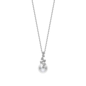 Akoya Cultured Pearl and Diamond Drop Pendant in 18K White Gold