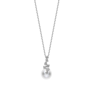 Akoya Cultured Pearl and Diamond Drop Pendant in 18K White Gold thumbnail