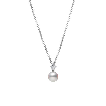 Classic Akoya Cultured Pearl and Diamond Pendant in 18K White Gold