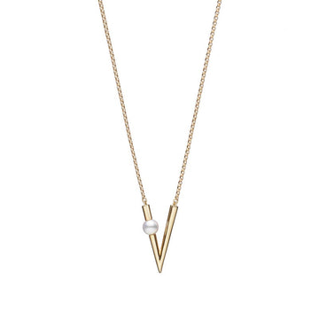 V Code Akoya Cultured Pearl Pendant in 18K Yellow Gold