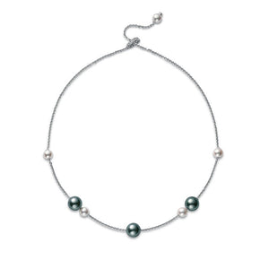 Pearls in Motion Black South Sea and Akoya Cultured Pearl Necklace with Diamonds in 18K White Gold