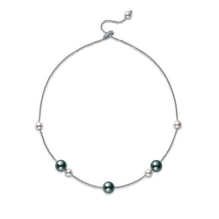 Pearls in Motion Black South Sea and Akoya Cultured Pearl Necklace with Diamonds in 18K White Gold thumbnail