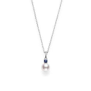 Akoya Cultured Single Pearl Pendant with Sapphire in 18K White Gold thumbnail