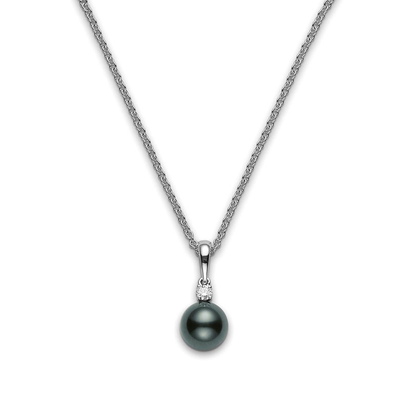 Black South Sea Cultured Single Pearl and Diamond Pendant in 18K White Gold