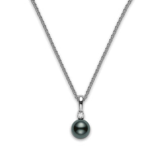 Black South Sea Cultured Single Pearl and Diamond Pendant in 18K White Gold thumbnail