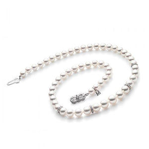 18" Akoya Cultured Pearl Graduated Strand Necklace with Diamond Rondelles 18K White Gold Clasp