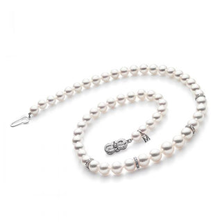 18" Akoya Cultured Pearl Graduated Strand Necklace with Diamond Rondelles 18K White Gold Clasp thumbnail